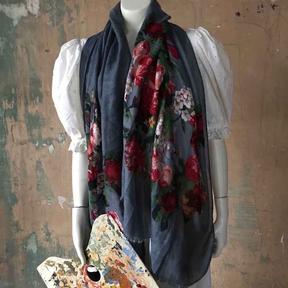 Beautiful Scarf Blue Floral Accessory Large LARP